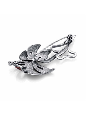 Брошь бижутерия, покрытие - серебрение с оксидированием, отделка - эмаль, вставка - стекло ювелирное preciosa