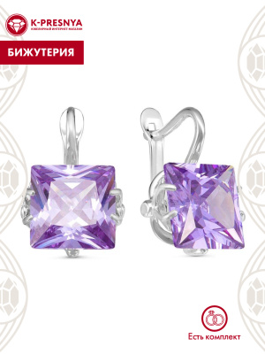 Серьги бижутерия, покрытие - серебрение, вставка - фианит (недрагоценный камень)