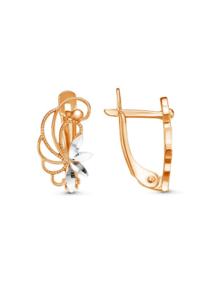 Серьги серебро 925 пробы, покрытие - золочение, отделка - алмазная грань, без вставок