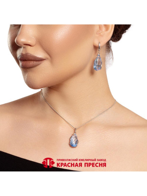 Серьги серебро 925 пробы, покрытие - родирование, вставка - искусственный кварц собственной огранки