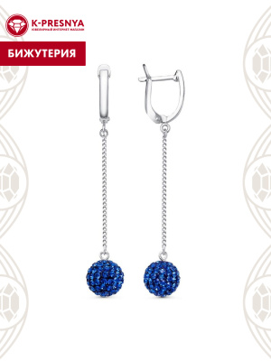 Серьги бижутерия, покрытие - серебрение, вставка - стекло ювелирное