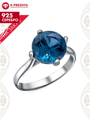 Кольцо серебро 925 пробы, покрытие - родирование, вставка - искусственная шпинель