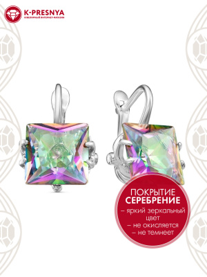 Серьги бижутерия, покрытие - серебрение, вставка - стекло ювелирное