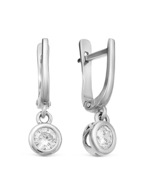 Серьги серебро 925 пробы, покрытие - родирование, вставка - фианит (недрагоценный камень)