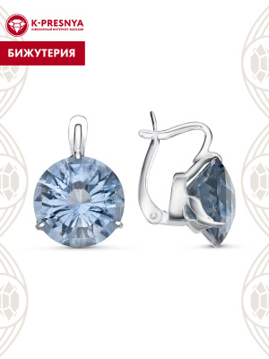 Серьги бижутерия, покрытие - серебрение, вставка - стекло ювелирное собственной огранки