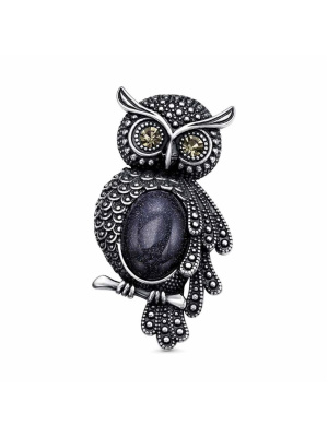 Брошь бижутерия, покрытие - серебрение с оксидированием, вставка - искусственный авантюрин, стекло ювелирное preciosa