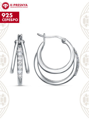 Серьги серебро 925 пробы, покрытие - родирование, вставка - фианит (недрагоценный камень)