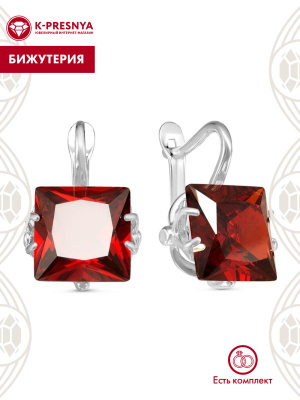 Серьги бижутерия, покрытие - серебрение, вставка - фианит (недрагоценный камень)