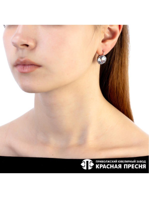 Серьги серебро 925 пробы, покрытие - родирование, вставка - фианит собственной огранки (недрагоценный камень)