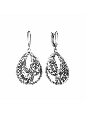 Серьги серебро 925 пробы, покрытие - оксидирование, без вставок