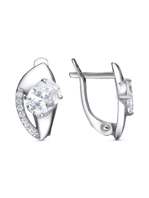 Серьги бижутерия, покрытие - платинирование, вставка - фианит (недрагоценный камень)