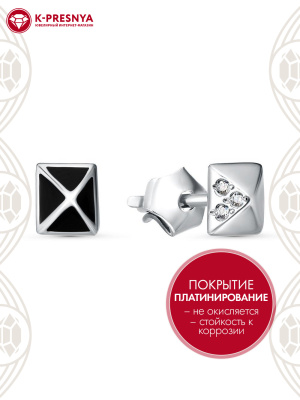 Серьги бижутерия, покрытие - платинирование, отделка - эмаль, вставка - стекло ювелирное preciosa