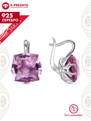 Серьги серебро 925 пробы, покрытие - родирование, вставка - искусственный турмалин