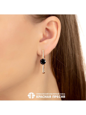 Серьги серебро 925 пробы, покрытие - золочение, вставка - фианит (недрагоценный камень)