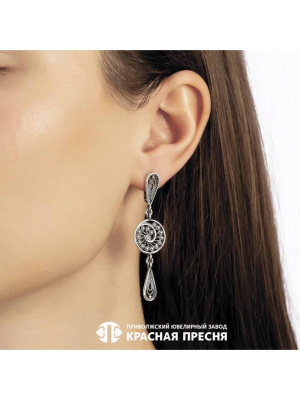 Серьги серебро 925 пробы, покрытие - оксидирование, без вставок