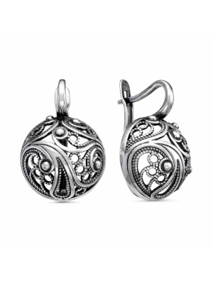 Серьги бижутерия, покрытие - серебрение с оксидированием, без вставок