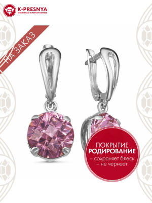 Серьги серебро 925 пробы, покрытие - родирование, вставка - фианит собственной огранки (недрагоценный камень)