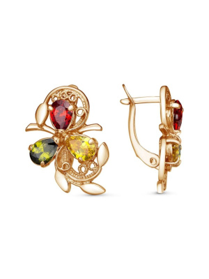 Серьги серебро 925 пробы, покрытие - золочение, вставка - фианит (недрагоценный камень)