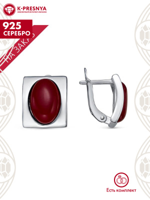 Серьги серебро 925 пробы, покрытие - родирование, вставка - искусственный коралл