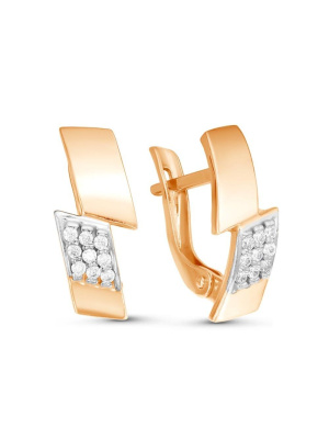 Серьги серебро 925 пробы, покрытие - золочение, выборочное родирование, вставка - фианит (недрагоценный камень)