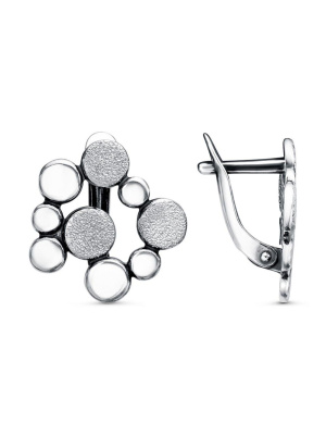 Серьги бижутерия, покрытие - серебрение с оксидированием, отделка - пневмогравер, без вставок