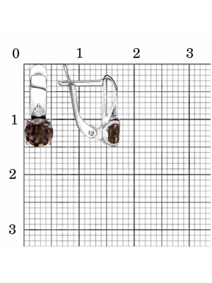 Серьги серебро 925 пробы, покрытие - родирование, вставка - дымчатый кварц, фианит (недрагоценный камень)