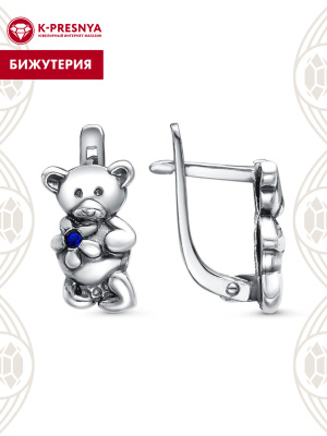 Серьги бижутерия, покрытие - серебрение с оксидированием, вставка - стекло ювелирное preciosa