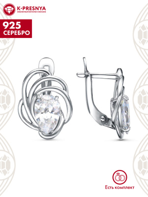 Серьги серебро 925 пробы, покрытие - оксидирование, вставка - фианит (недрагоценный камень)