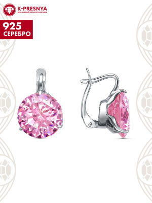 Серьги серебро 925 пробы, покрытие - родирование, вставка - фианит (недрагоценный камень)