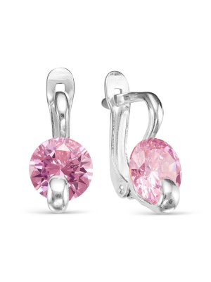 Серьги бижутерия, покрытие - серебрение, вставка - фианит (недрагоценный камень)