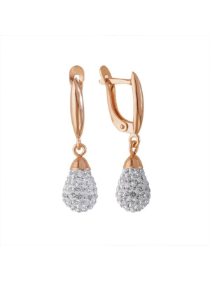 Серьги серебро 925 пробы, покрытие - золочение, вставка - стекло ювелирное preciosa