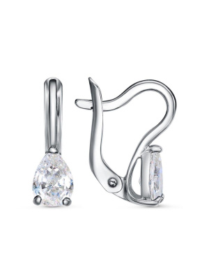 Серьги серебро 925 пробы, покрытие - платинирование, вставка - фианит (недрагоценный камень)