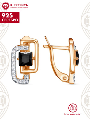 Серьги серебро 925 пробы, покрытие - золочение, выборочное родирование, вставка - фианит (недрагоценный камень)