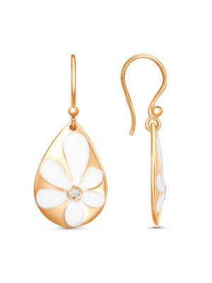 Серьги серебро 925 пробы, покрытие - золочение, отделка - эмаль, вставка - фианит (недрагоценный камень)