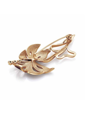 Брошь бижутерия, покрытие - золочение, отделка - эмаль, вставка - стекло ювелирное preciosa