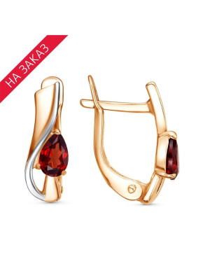 Серьги серебро 925 пробы, покрытие - золочение, выборочное родирование, вставка - гранат (полудрагоценный камень)