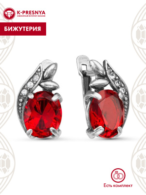 Серьги бижутерия, покрытие - серебрение с оксидированием, вставка - стекло ювелирное, стекло ювелирное preciosa