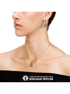 Подвеска серебро 925 пробы, покрытие - оксидирование, вставка - искусственный дымчатый кварц