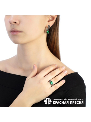 Серьги серебро 925 пробы, покрытие - оксидирование, вставка - искусственный малахит