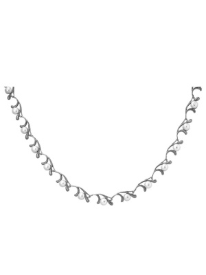 Колье бижутерия, покрытие - серебрение с оксидированием, вставка - культивированный жемчуг