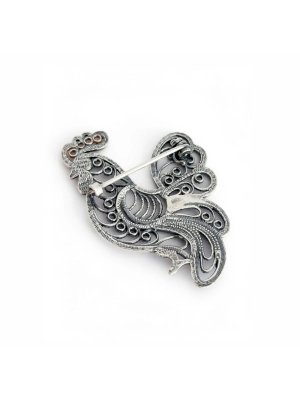 Брошь бижутерия, покрытие - серебрение с оксидированием, выборочное золочение, без вставок