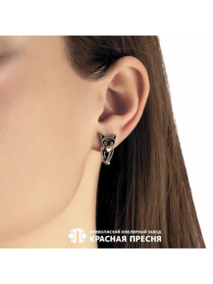 Серьги серебро 925 пробы, покрытие - золочение, отделка - эмаль, вставка - искусственная шпинель