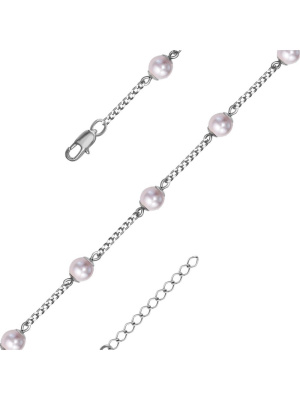 Браслет бижутерия, покрытие - серебрение, вставка - имитация жемчуга