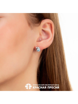 Серьги серебро 925 пробы, покрытие - родирование, вставка - фианит (недрагоценный камень)