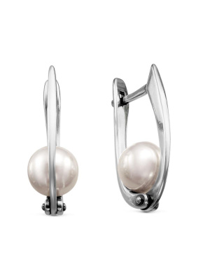 Серьги бижутерия, покрытие - серебрение с оксидированием, вставка - имитация жемчуга