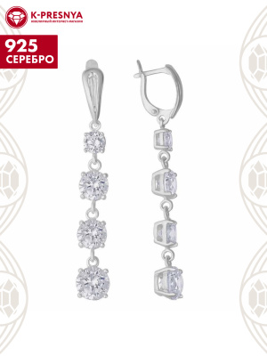 Серьги серебро 925 пробы, без покрытия, вставка - фианит (недрагоценный камень)