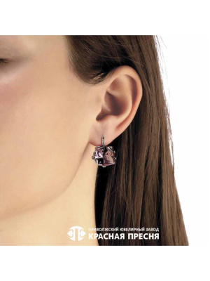 Серьги серебро 925 пробы, покрытие - родирование, вставка - искусственный турмалин