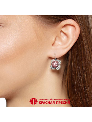 Серьги серебро 925 пробы, покрытие - оксидирование, вставка - фианит (недрагоценный камень)