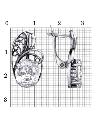 Серьги бижутерия, покрытие - серебрение с оксидированием, вставка - фианит (недрагоценный камень)