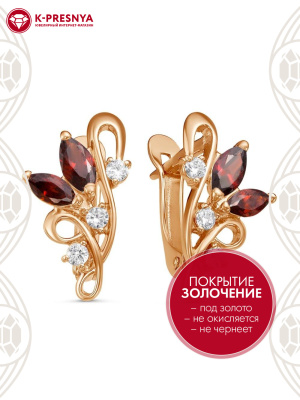 Серьги бижутерия, покрытие - золочение, вставка - фианит (недрагоценный камень)